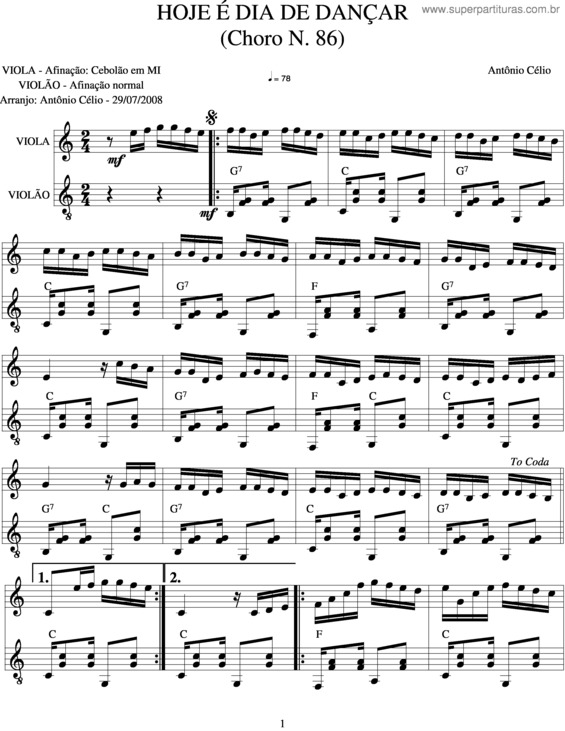 Partitura da música Hoje É Dia De Dançar