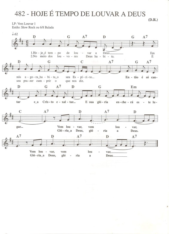 Partitura da música Hoje é Tempo de Louvar a Deus