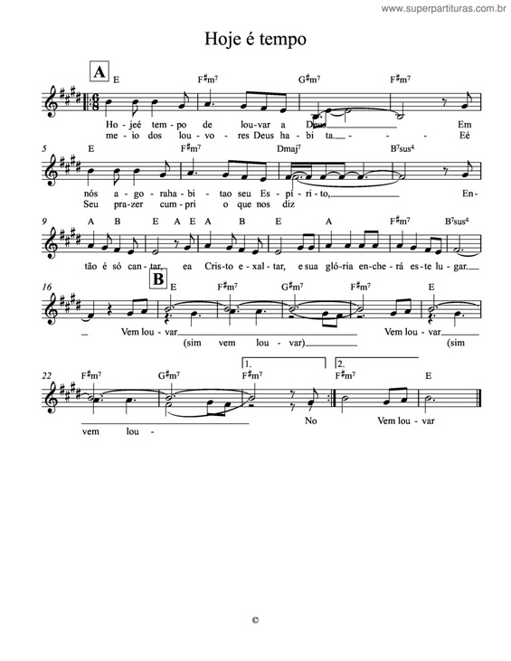 Partitura da música Hoje É Tempo