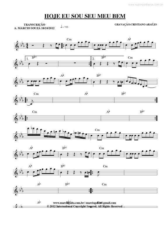 Partitura da música Hoje eu Sou Seu Meu Bem