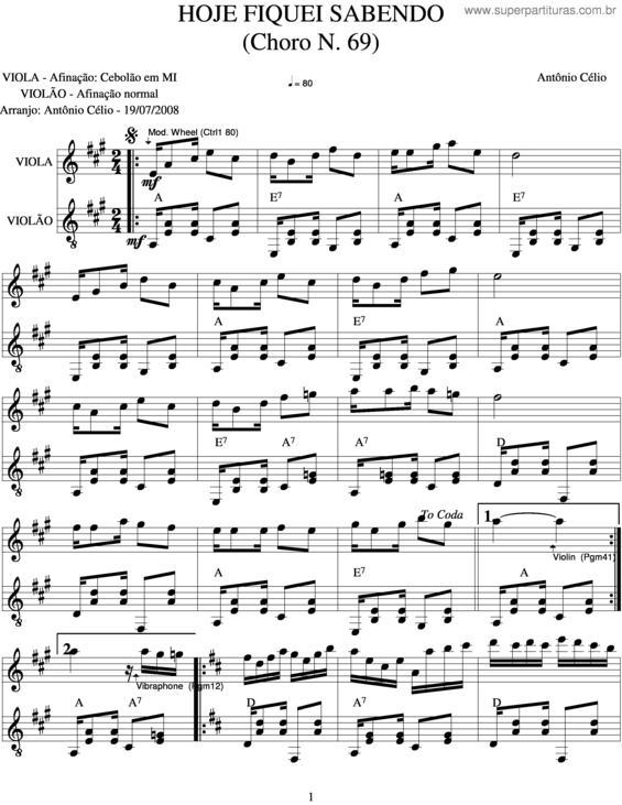 Partitura da música Hoje Fiquei Sabendo