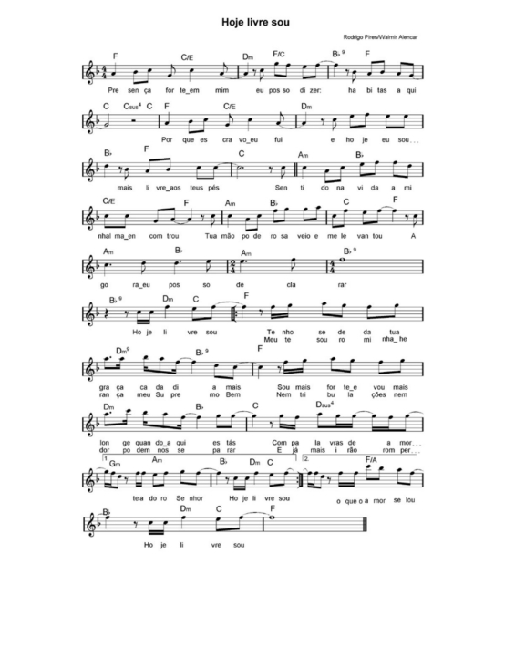 Partitura da música Hoje Livre Sou