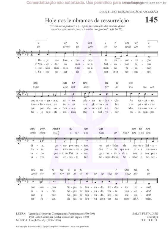 Partitura da música Hoje Nos Lembramos Da Ressureição - 145 HCC