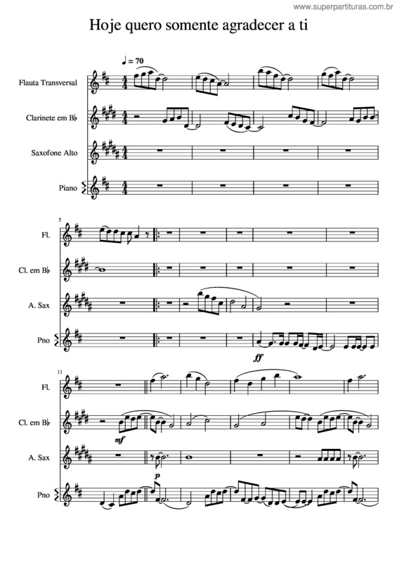 Partitura da música Hoje Quero Somente Agradecer A Ti