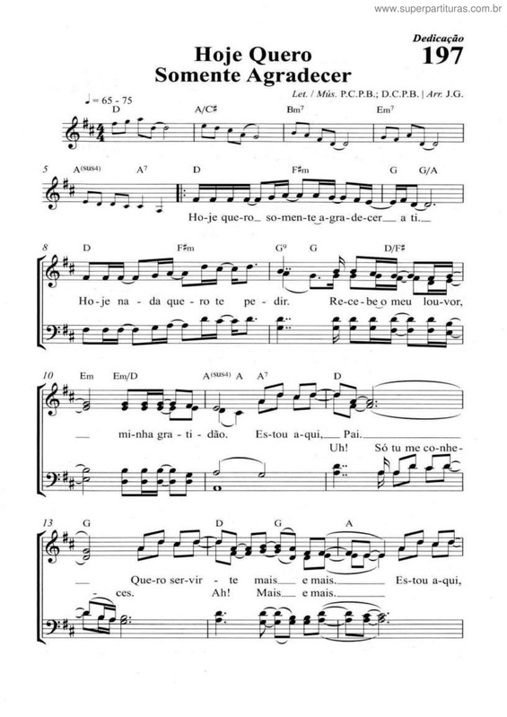 Partitura da música Hoje Quero Somente Agradecer