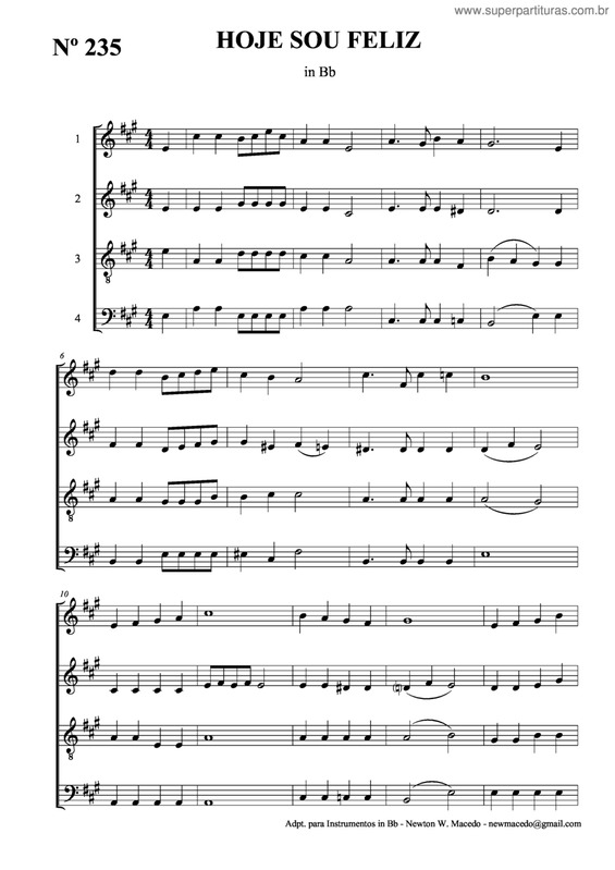 Partitura da música Hoje Sou Feliz v.3