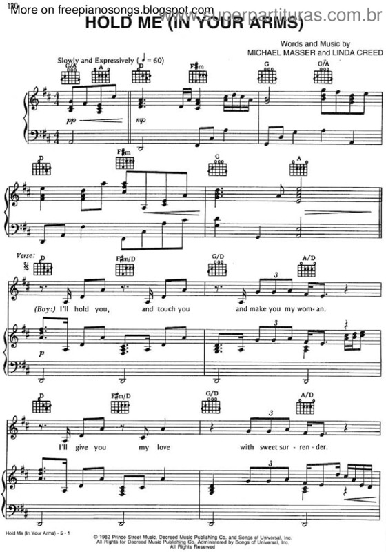 Partitura da música Hold Me In Your Arms