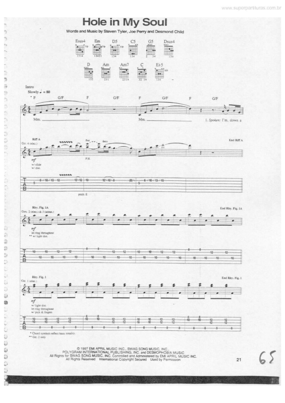 Partitura da música Hole in My Soul