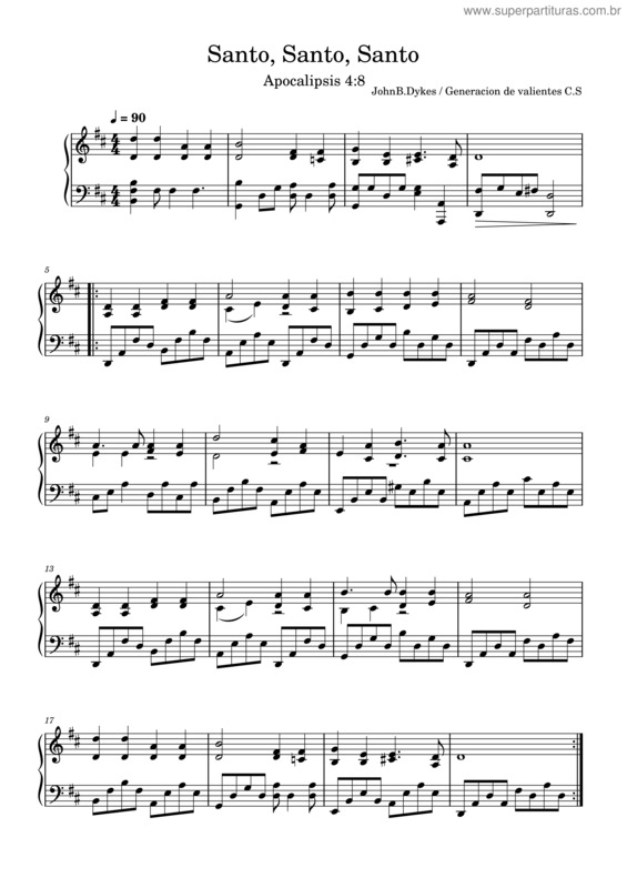 Partitura da música Holy, Holy, Holy – John B. Dykes Himno Santo Santo Santo  G.Valientes