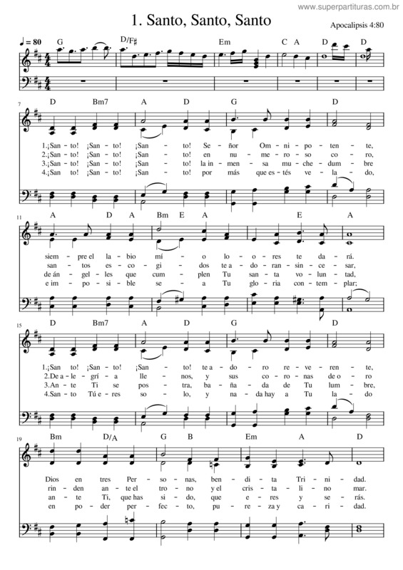 Partitura da música Holy, Holy, Holy! Lord God Almighty! – Reginald Heber Holy, Holy, Holy! Lord God Almighty! – Reginald Heber Santo, Santo, Santo – Reginald Heber