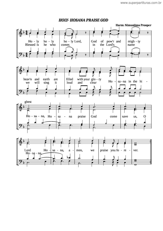 Partitura da música Holy– Hosana Praise God