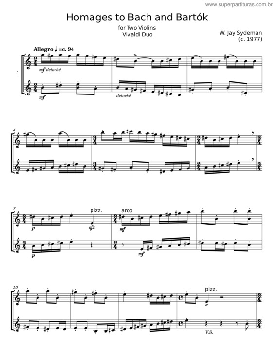 Partitura da música Homages To Bach And Bartók – W. Jay Sydeman