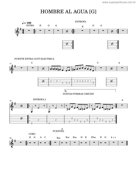 Partitura da música Hombre Al Agua