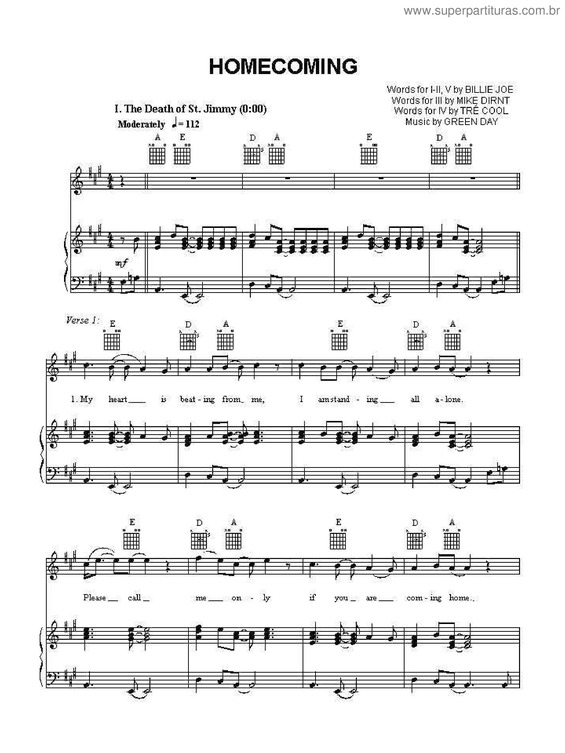 Partitura da música Homecoming