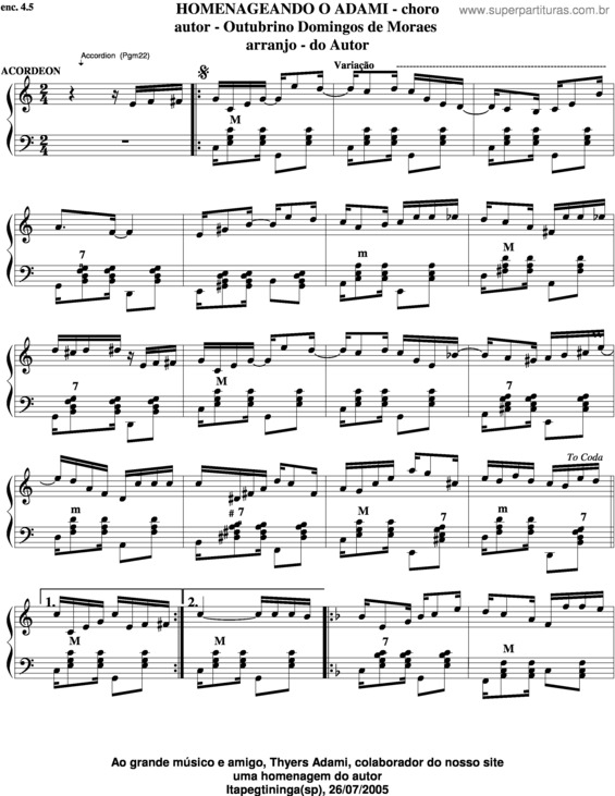 Partitura da música Homenageando O Adami v.6