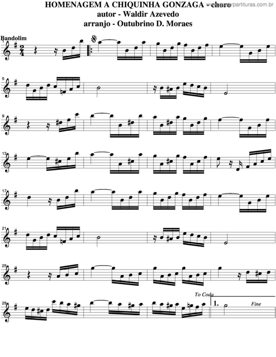 Partitura da música Homenagem À Chiquinha Gonzaga v.2