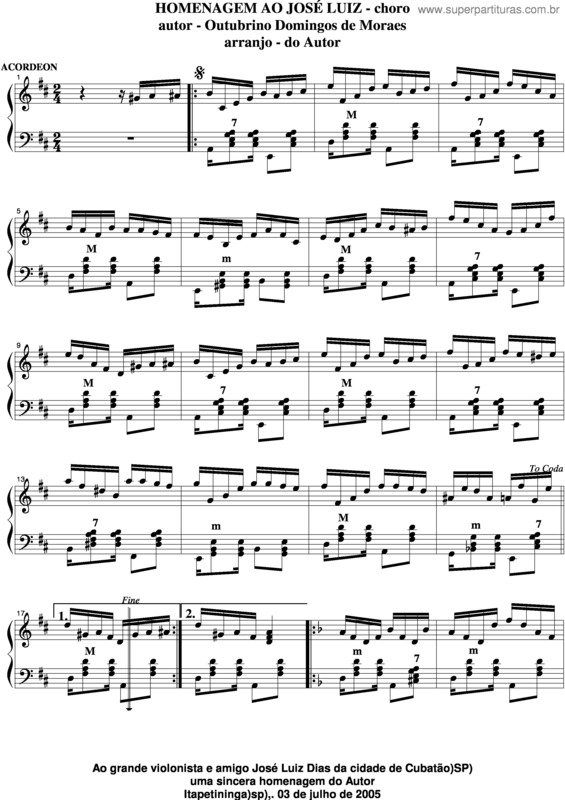 Partitura da música Homenagem Ao José Luiz v.6