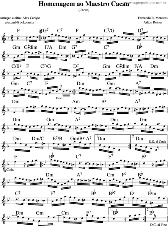 Partitura da música Homenagem Ao Maestro Cacau