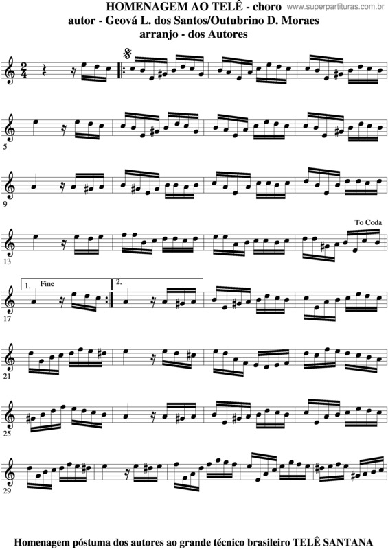 Partitura da música Homenagem Ao Telê