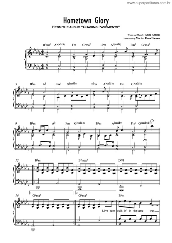 Partitura da música Hometown Glory v.2