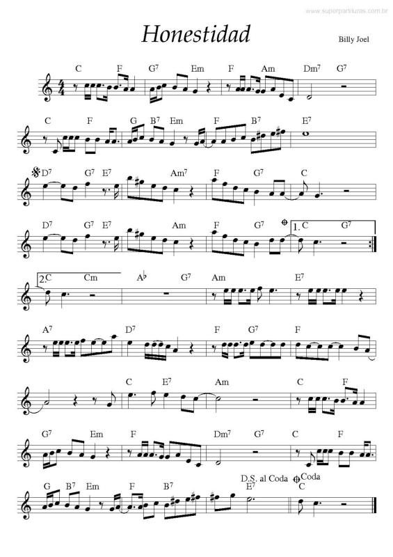 Partitura da música Honestidad