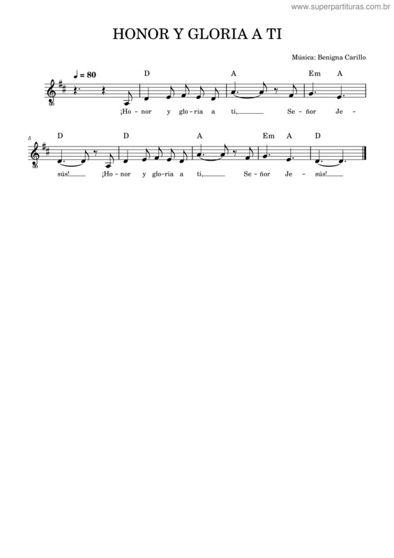 Partitura da música Honor Y Gloria A Ti – Benigna Carrillo
