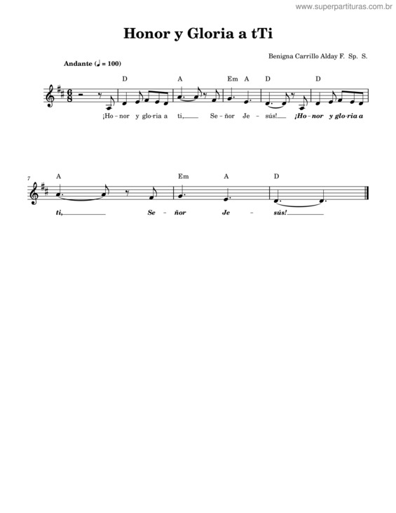 Partitura da música Honor Y Gloria A Ti