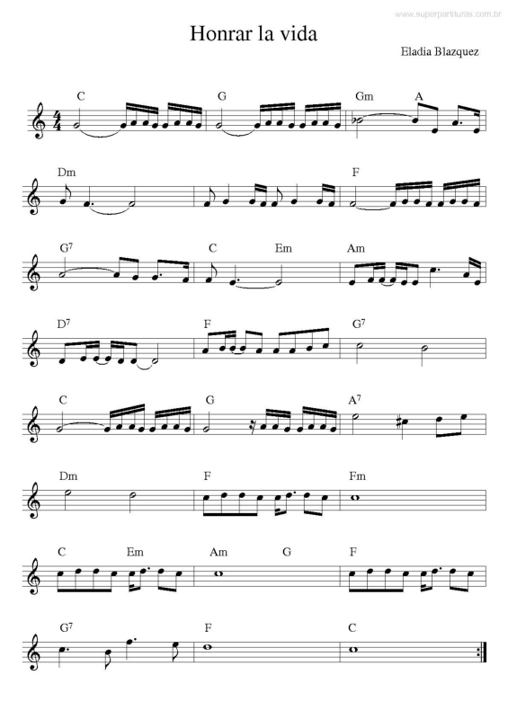 Partitura da música Honrar la Vida