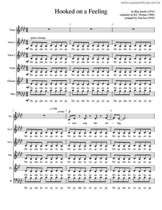 Partitura da música Hooked On A Feeling v.2
