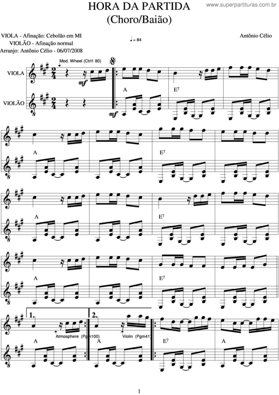 Partitura da música Hora Da Partida