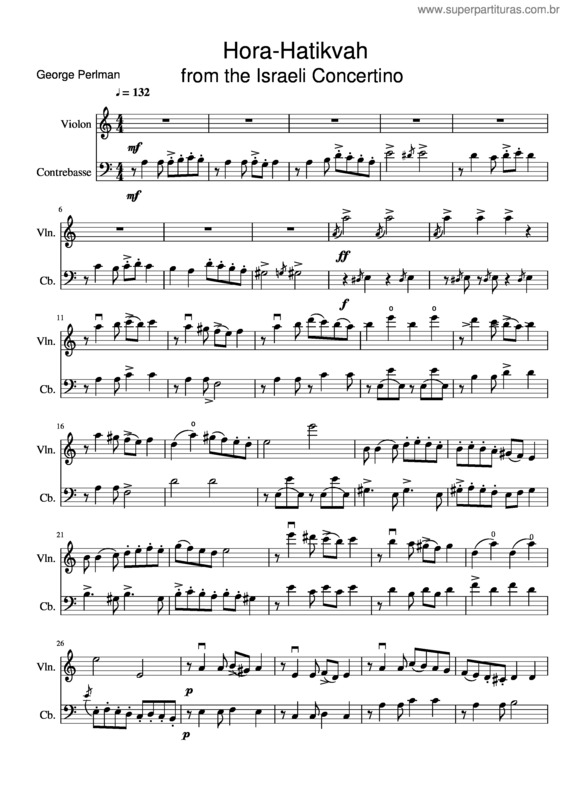 Partitura da música Hora–Hatikvah From The Israeli Concertino, Duo For Violin & Double Bass