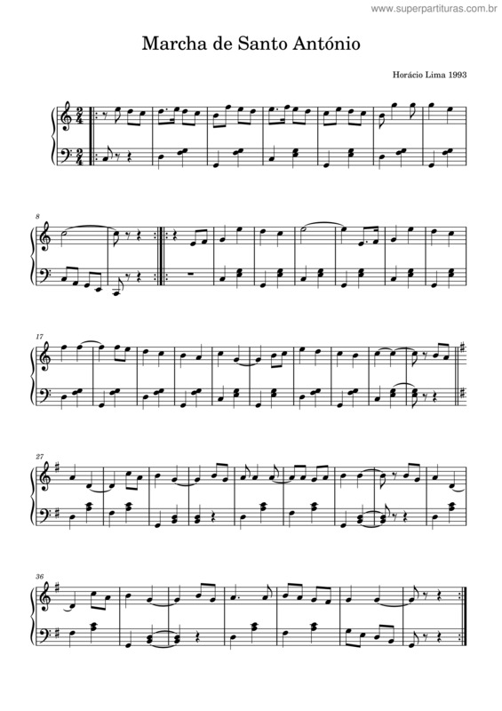 Partitura da música Horácio Lima, Marcha De Santo António