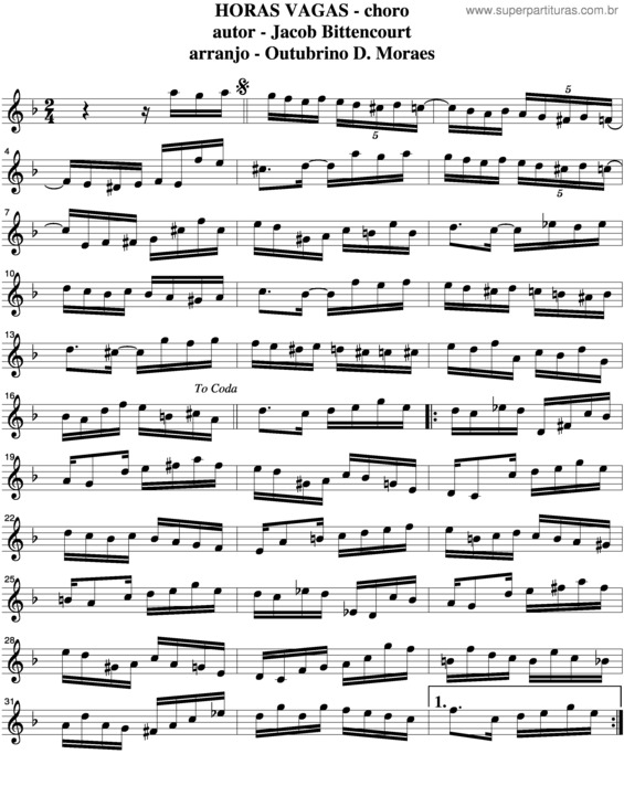 Partitura da música Horas Vagas