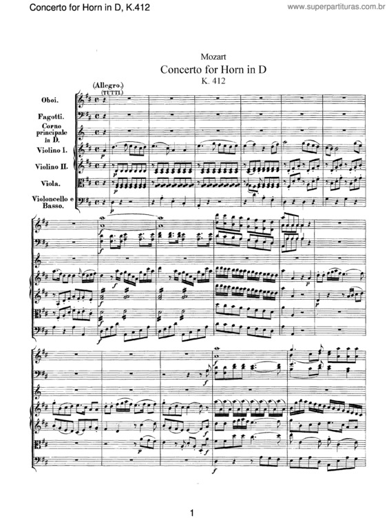 Partitura da música Horn Concerto No. 1