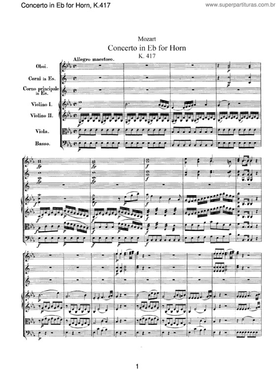 Partitura da música Horn Concerto No. 2