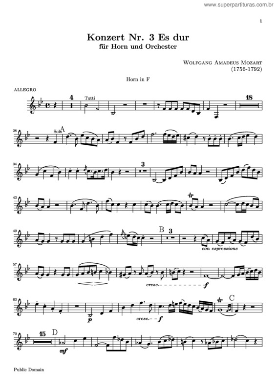 Partitura da música Horn Concerto No. 3 v.2