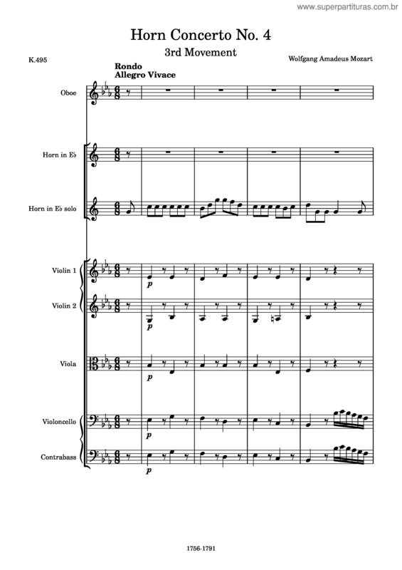 Partitura da música Horn Concerto No. 4 In E-Flat Major, K.495, 3Rd Movement