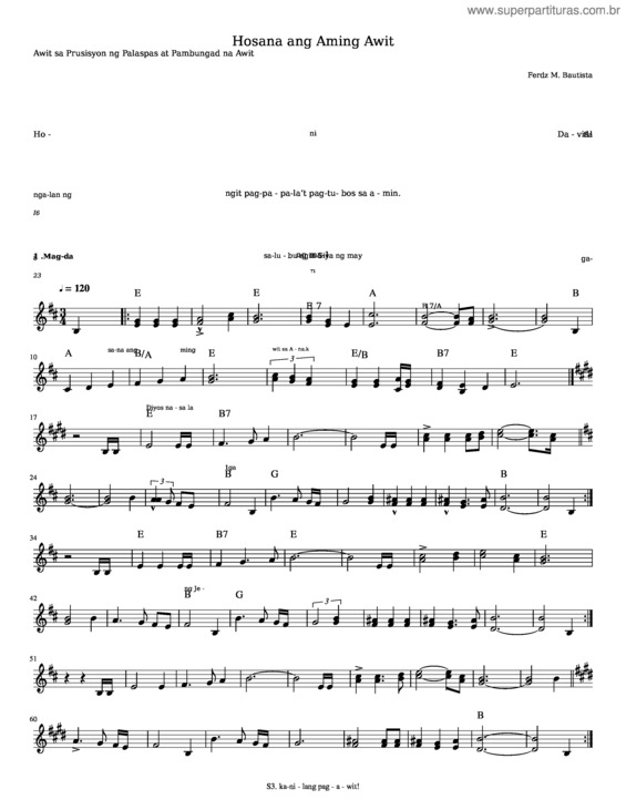 Partitura da música Hosana Ang Aming Awit