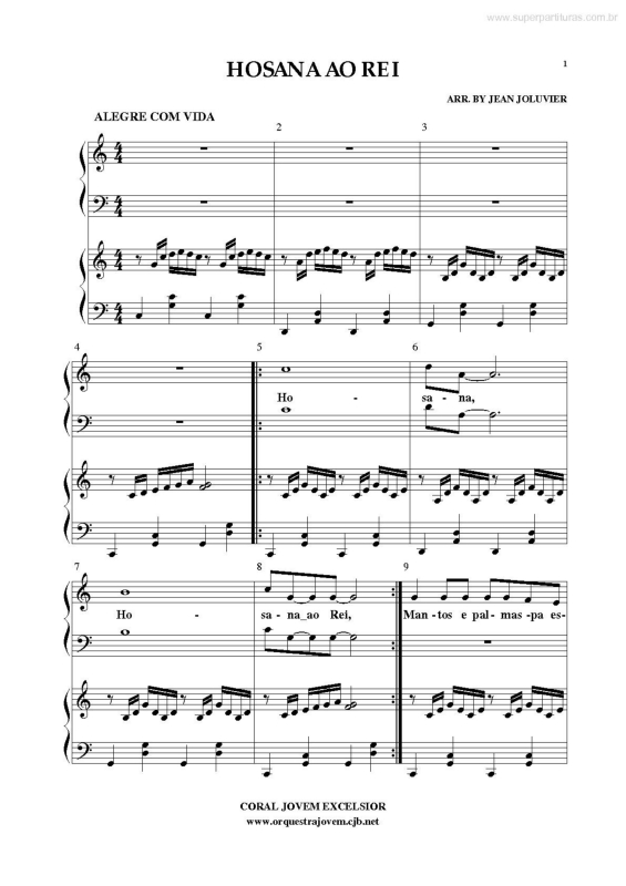 Partitura da música Hosana ao Rei