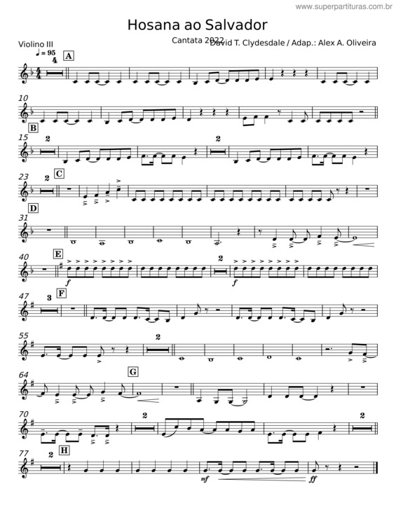 Partitura da música Hosana Ao Salvador – David T. Clydesdale