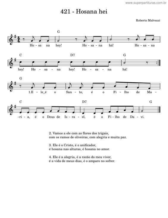Partitura da música Hosana Hei v.2