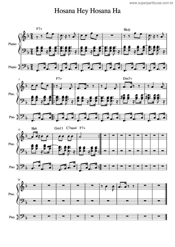 Partitura da música Hosana Hey Hosana Ha