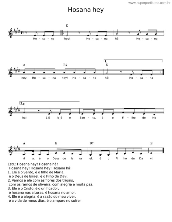 Partitura da música Hosana Hey