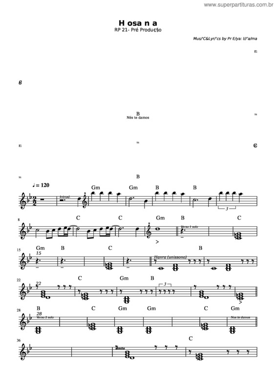 Partitura da música Hosana Rp21 Base