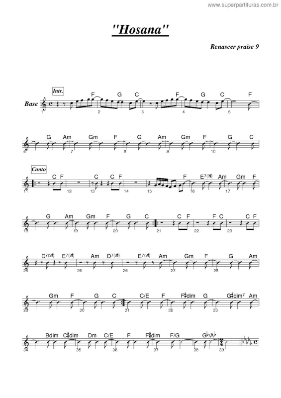 Partitura da música Hosana v.2