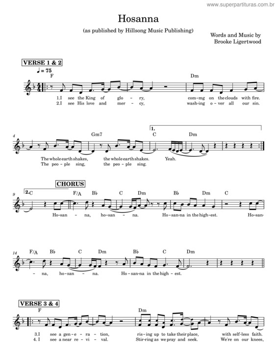 Partitura da música Hosanna – Brooke Ligertwood v.2