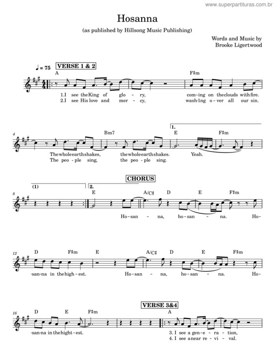 Partitura da música Hosanna – Brooke Ligertwood v.3