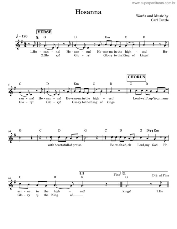 Partitura da música Hosanna – Carl Tuttle v.2