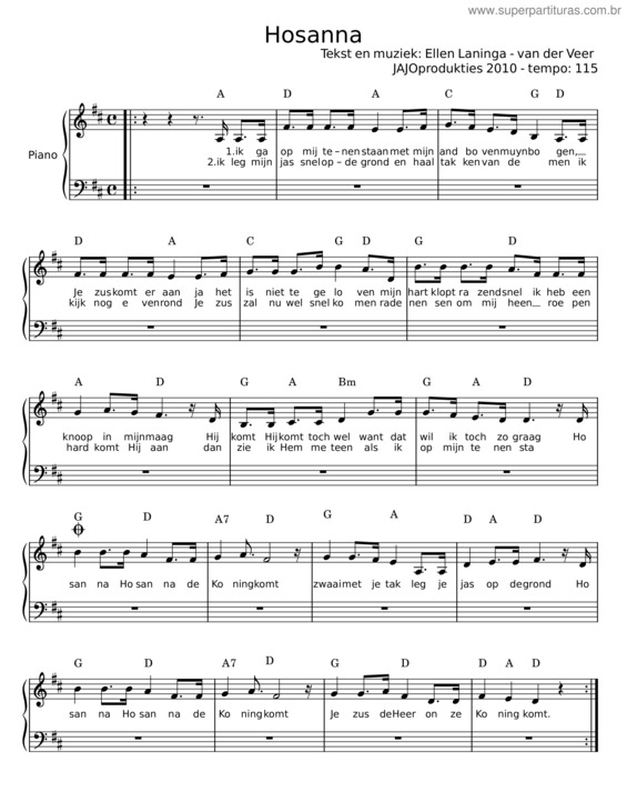 Partitura da música Hosanna – Ellen Laninga;Van Der Veer
