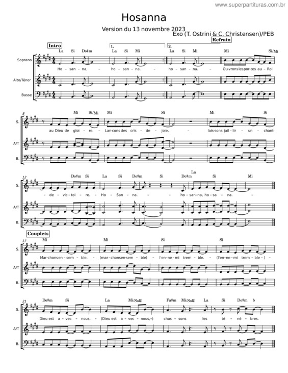 Partitura da música Hosanna – Exo